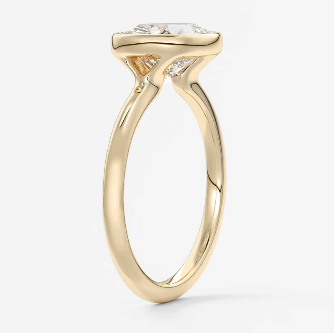 Custom made véda east-west cushion bezel engagement ring | lab diamond or moissanite –