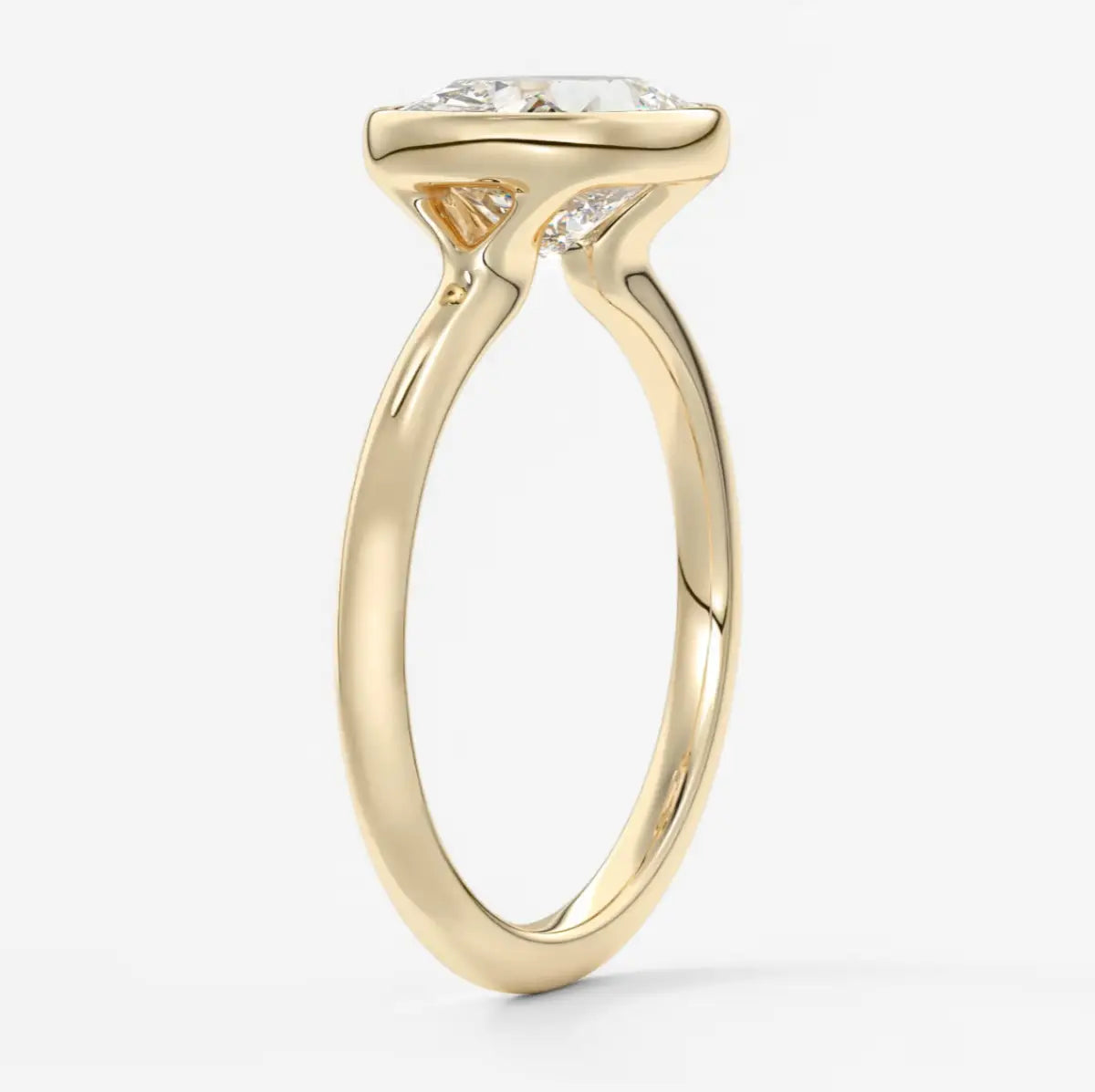 Custom made véda east-west cushion bezel engagement ring | lab diamond or moissanite –