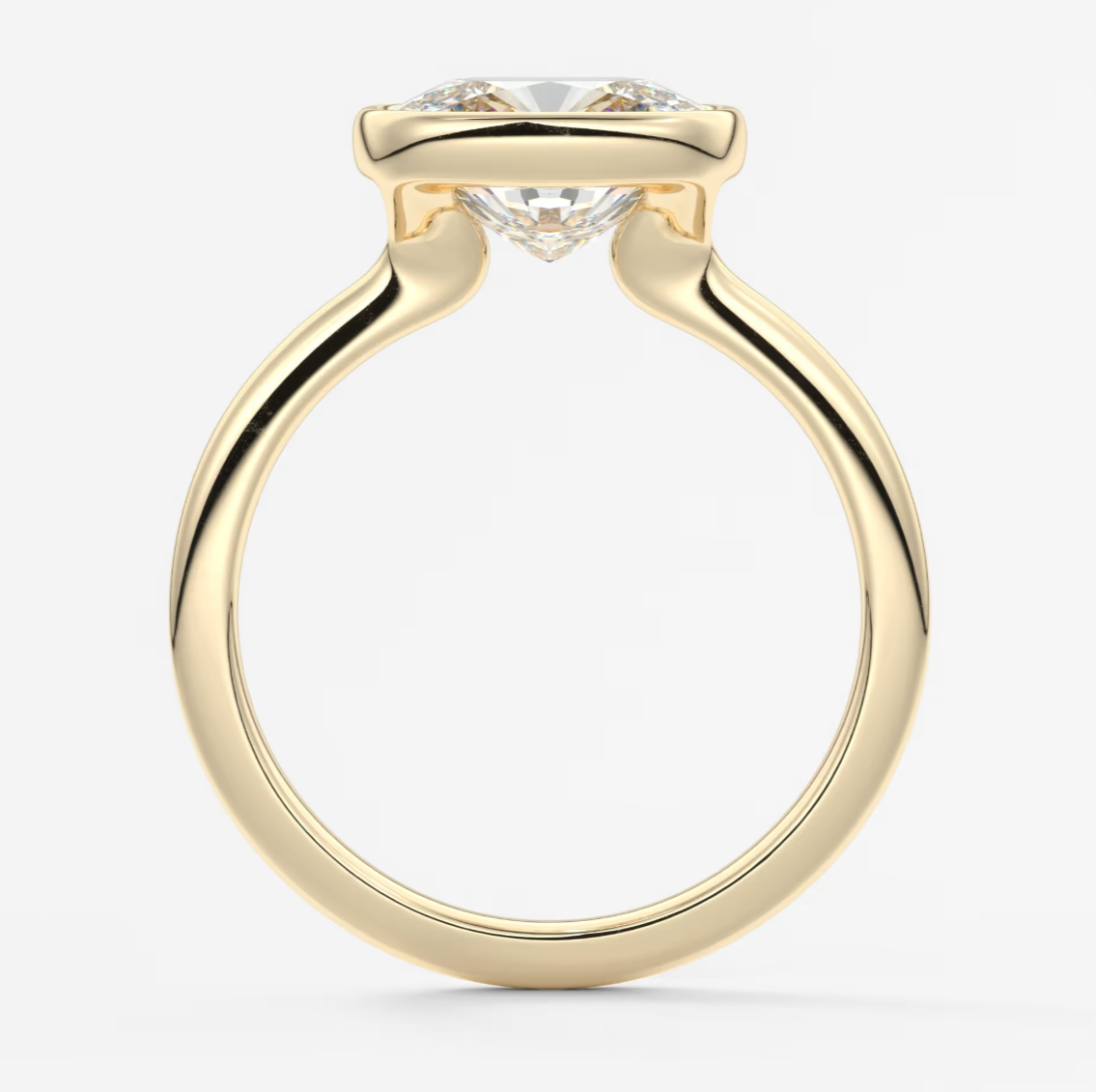 Custom made véda east-west cushion bezel engagement ring | lab diamond or moissanite –