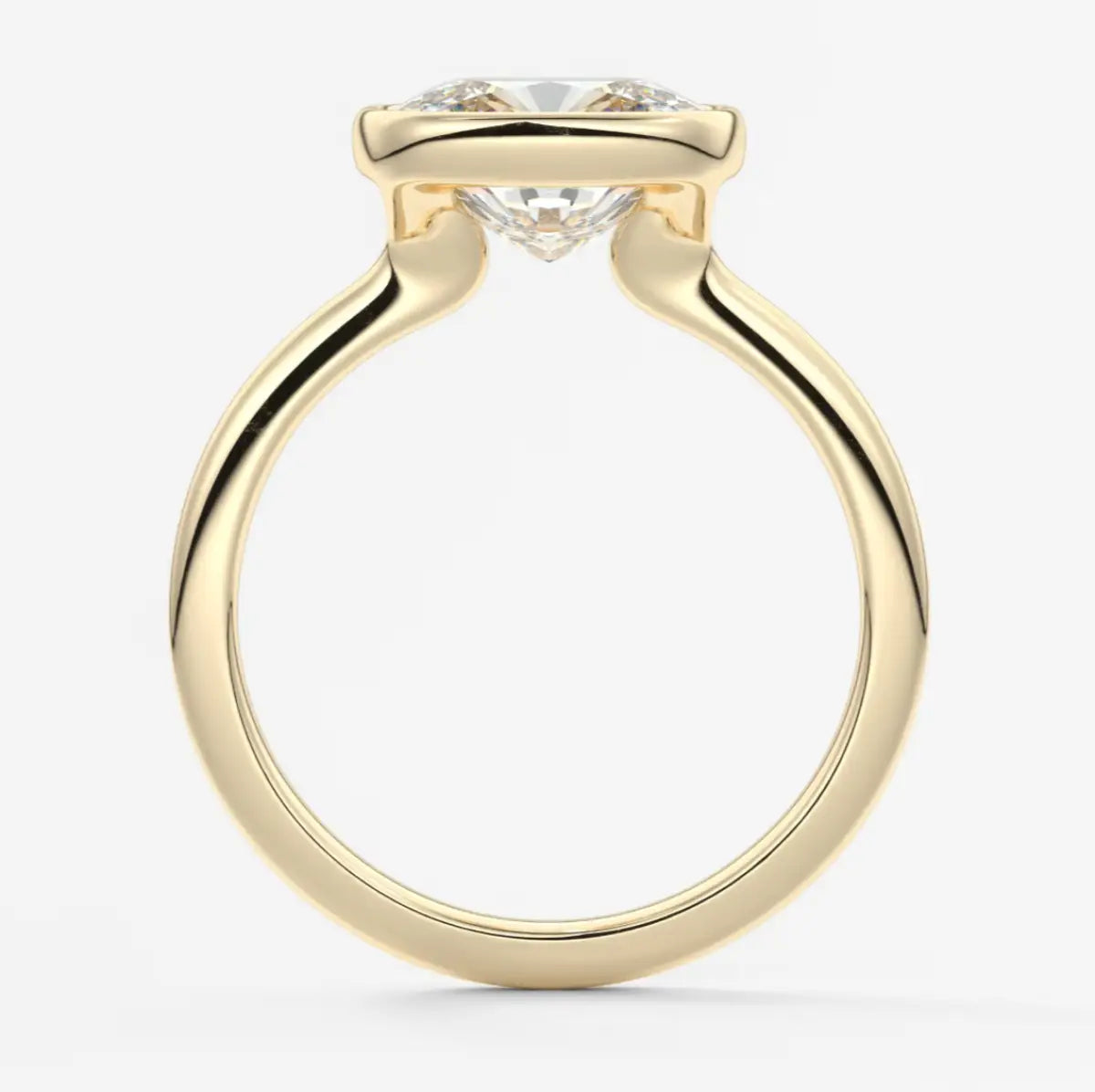 Custom made véda east-west cushion bezel engagement ring | lab diamond or moissanite –