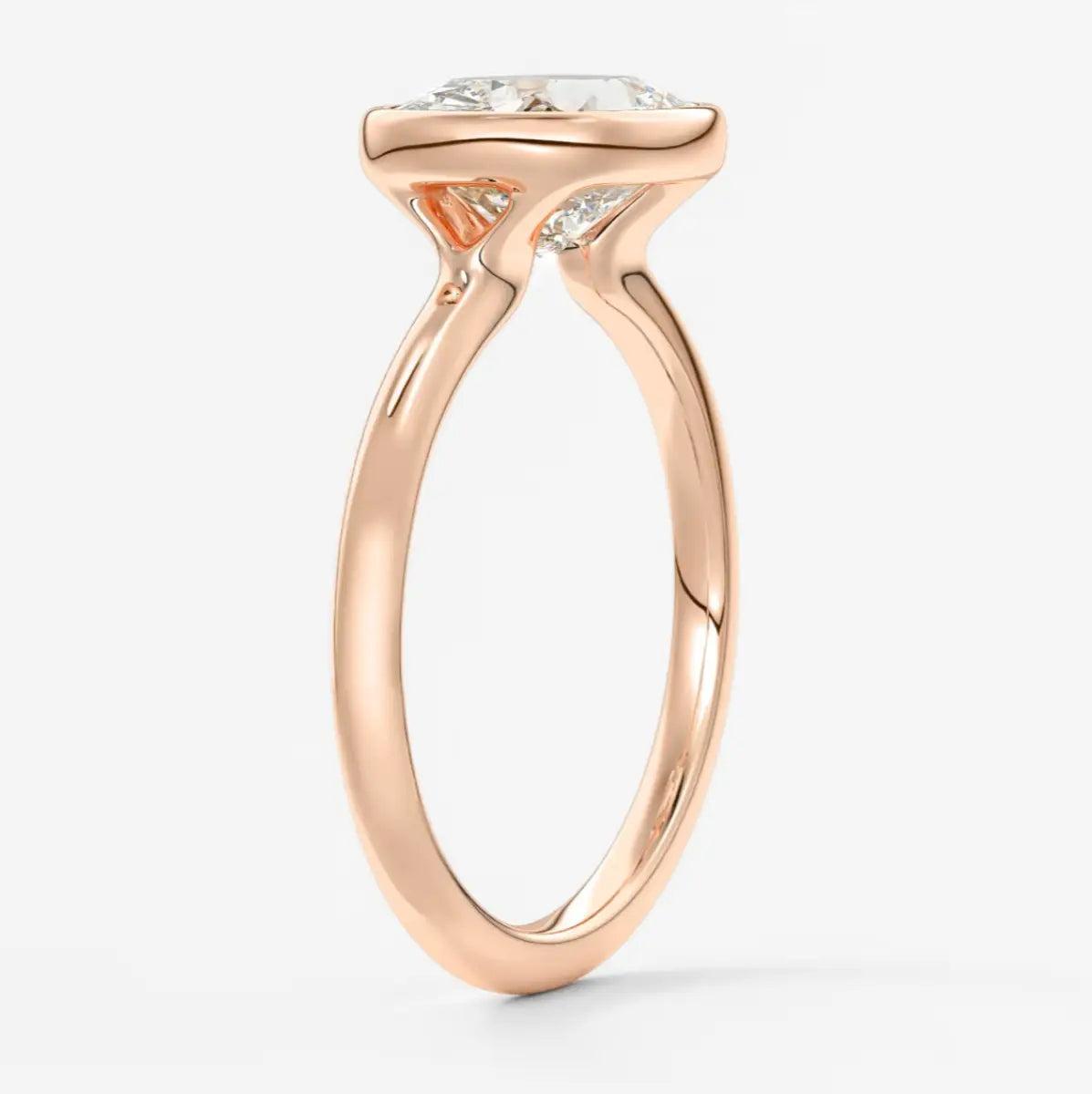 Custom made véda east-west cushion bezel engagement ring | lab diamond or moissanite –