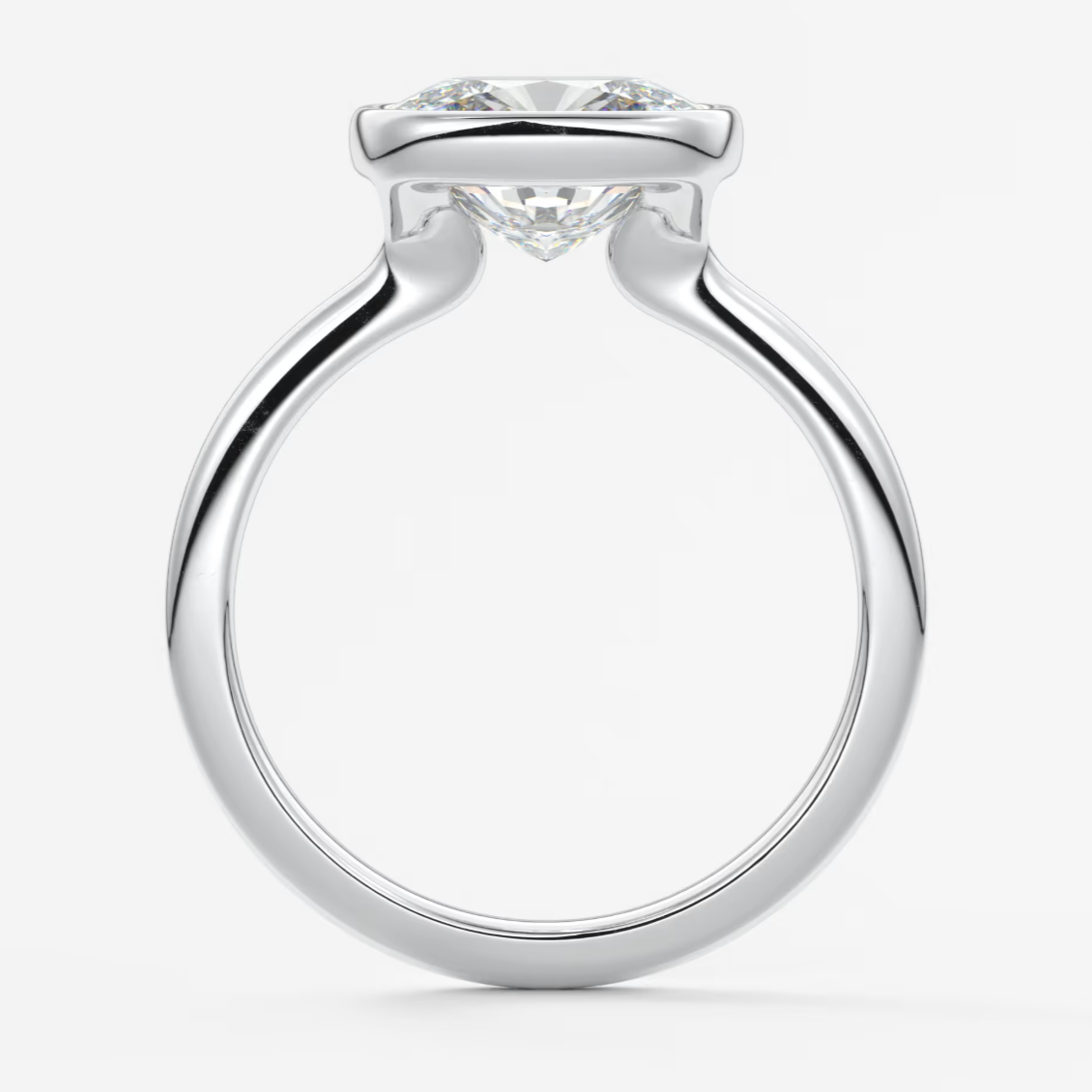 Custom made véda east-west cushion bezel engagement ring | lab diamond or moissanite –