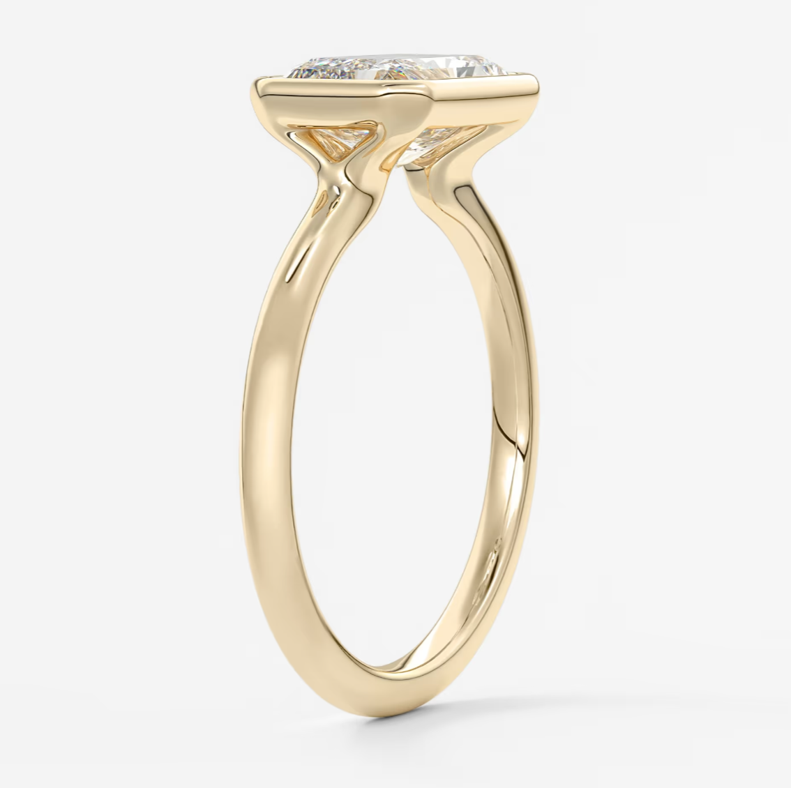 Custom made véda east-west radiant bezel engagement ring | lab diamond or moissanite –