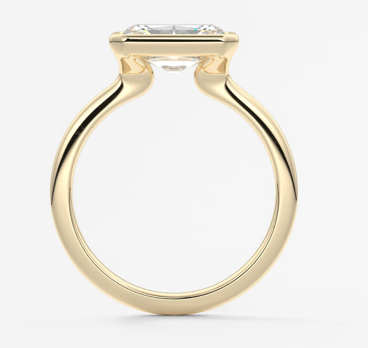 Custom made véda east-west radiant bezel engagement ring | lab diamond or moissanite –