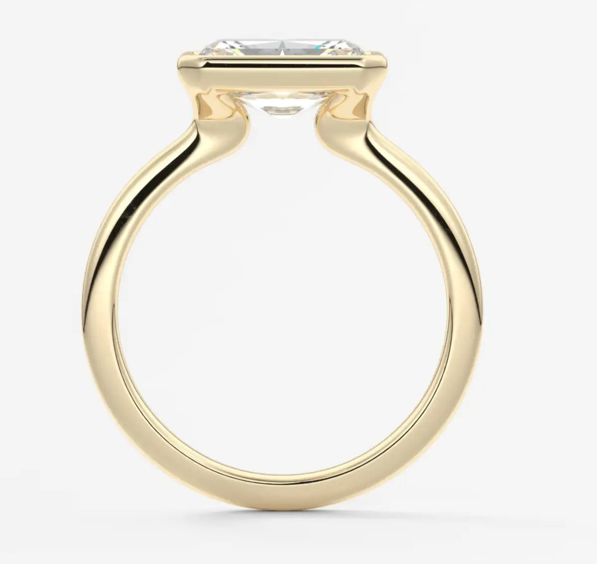 Custom made véda east-west radiant bezel engagement ring | lab diamond or moissanite –