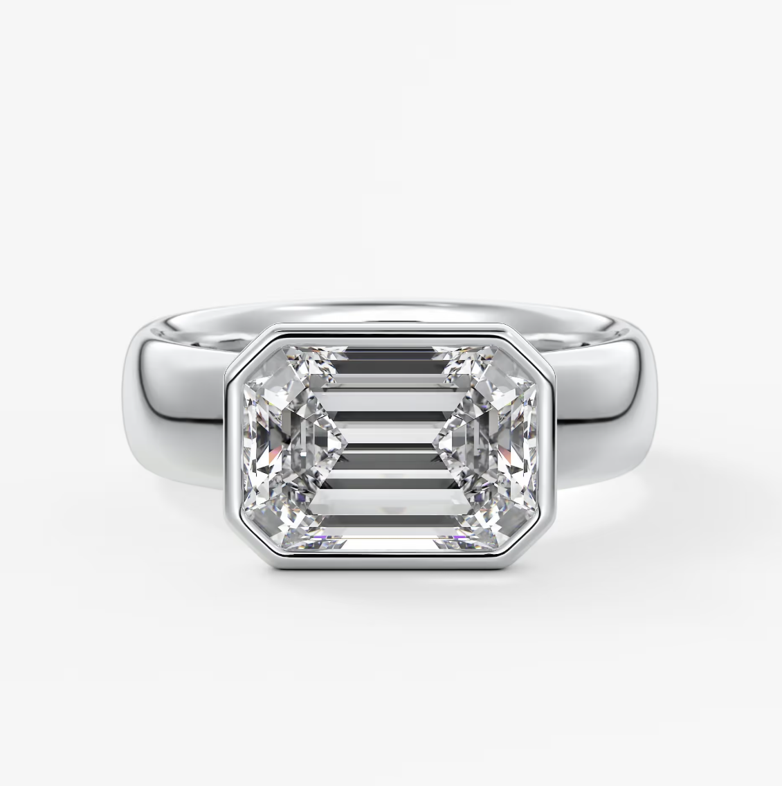 Custom made véda grande east-west emerald bezel ring | wide band | diamond lab