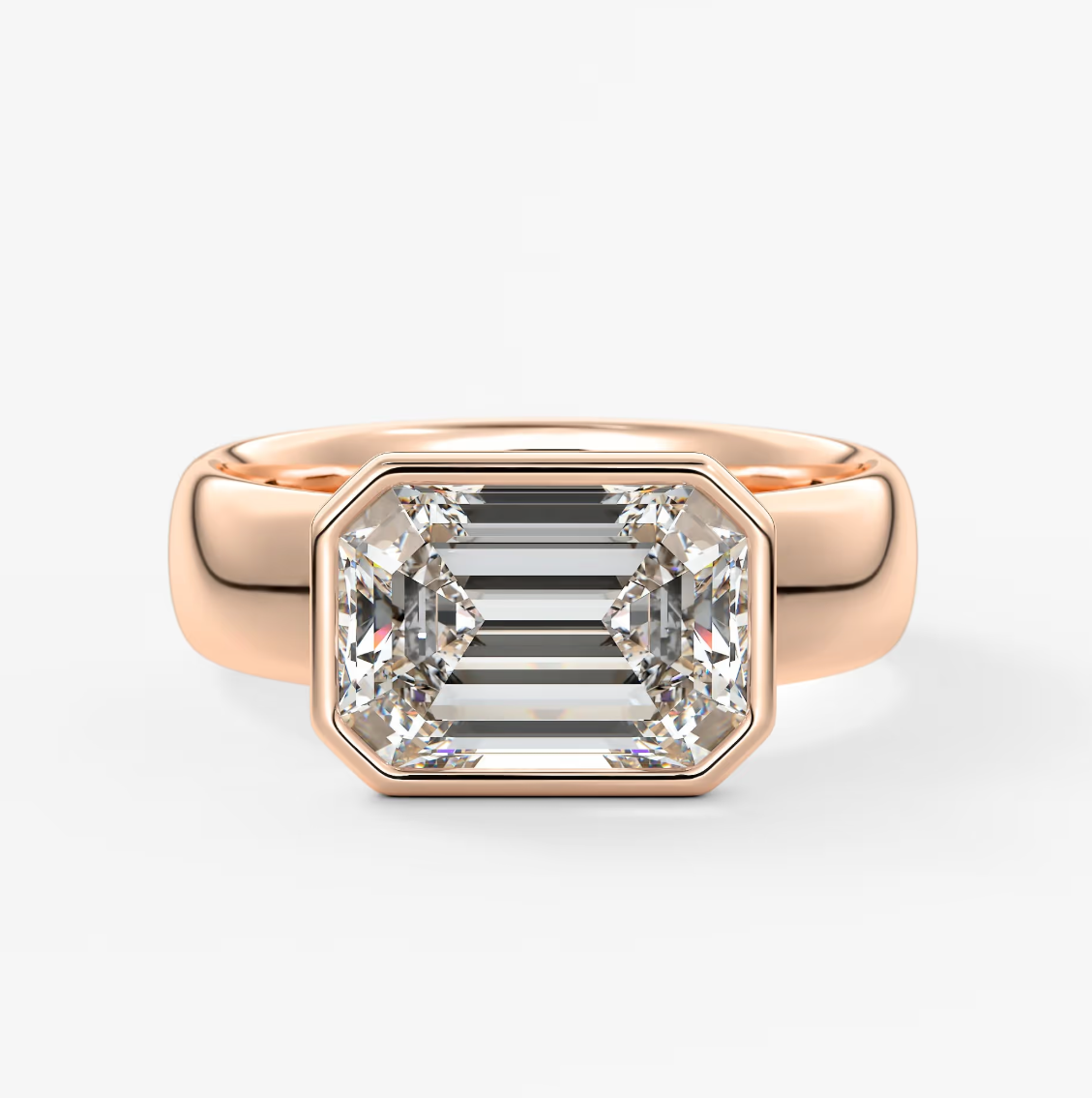 Custom made véda grande east-west emerald bezel ring | wide band | diamond lab