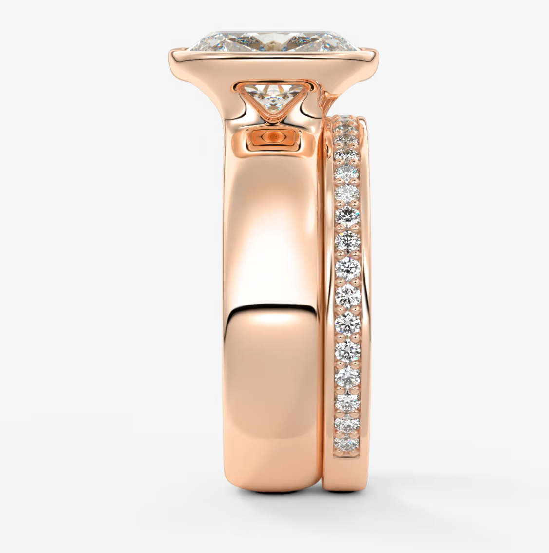 Custom made véda grande elongated cushion bezel ring | wide band | diamond lab