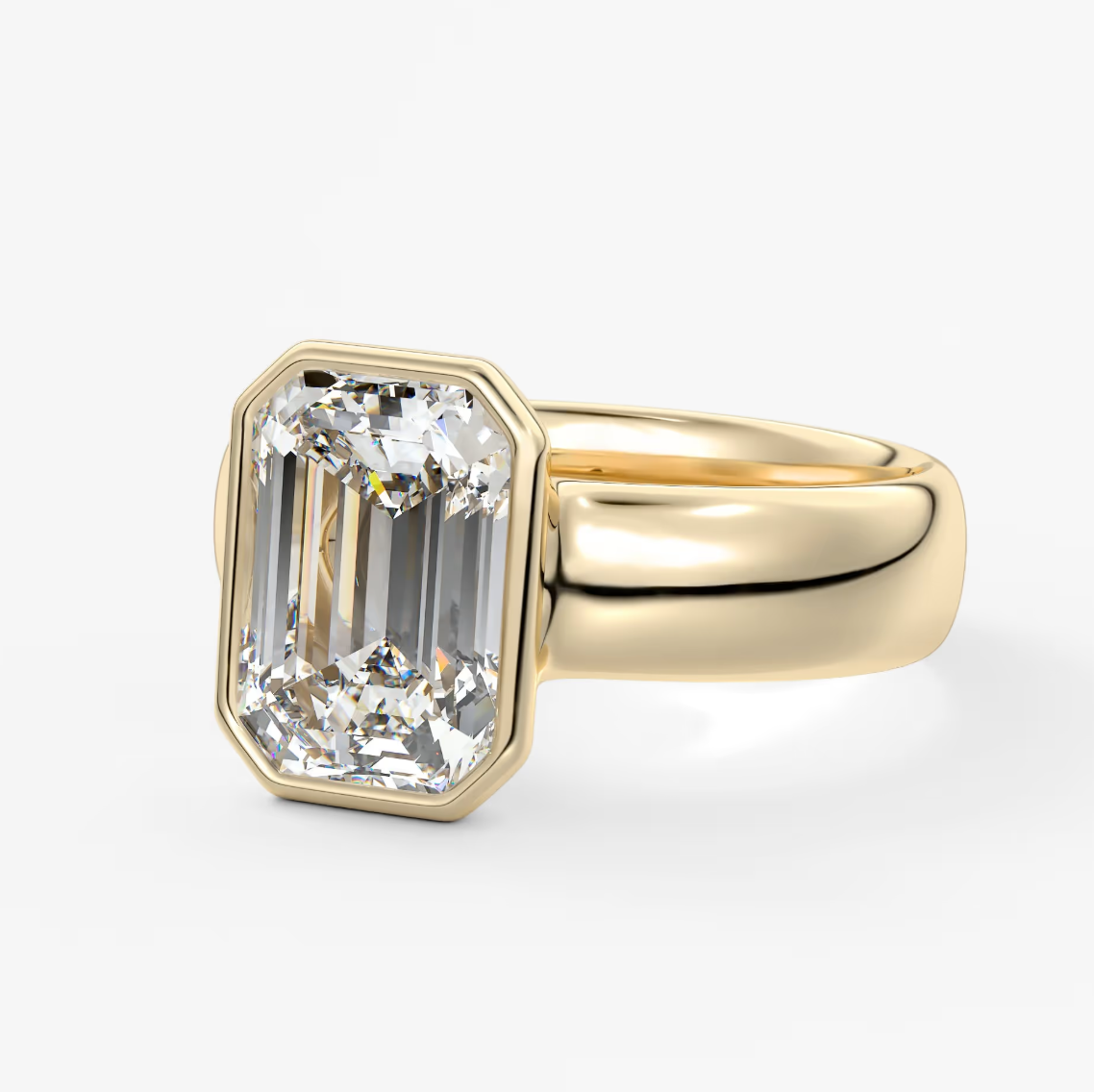 Custom made véda grande emerald bezel engagement ring | wide band | diamond lab