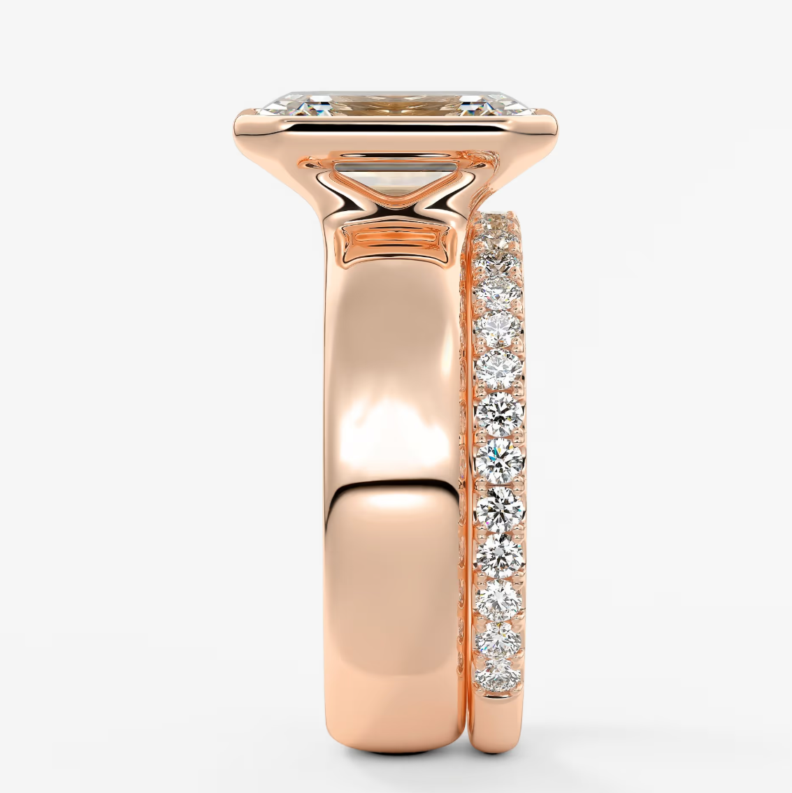 Custom made véda grande emerald bezel engagement ring | wide band | diamond lab