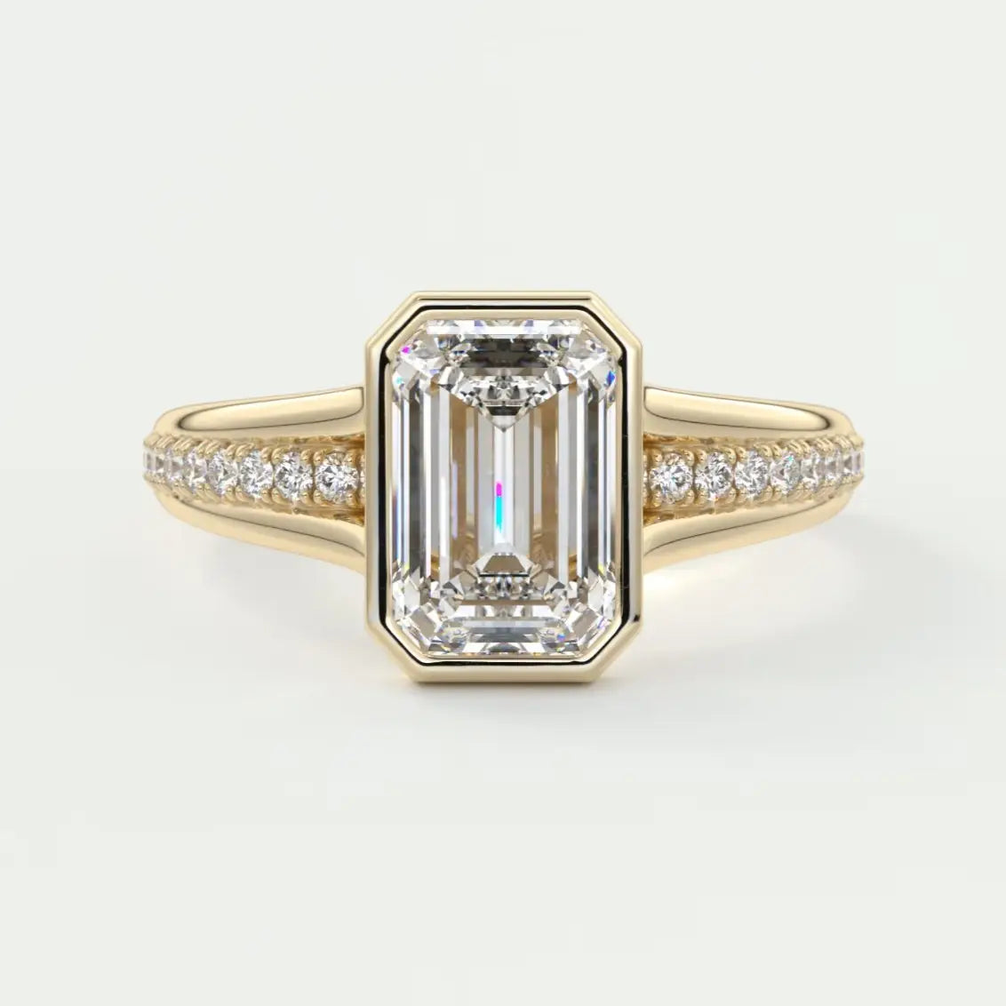 Emerald Bezel Split Shank Engagement Ring