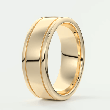 Alaric 6mm Dual-Line Wedding Band – 18K Gold or Platinum