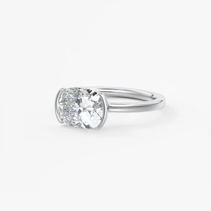 Alosta Elongated Cushion East-West Half Bezel Engagement Ring – Lab Diamond or Moissanite