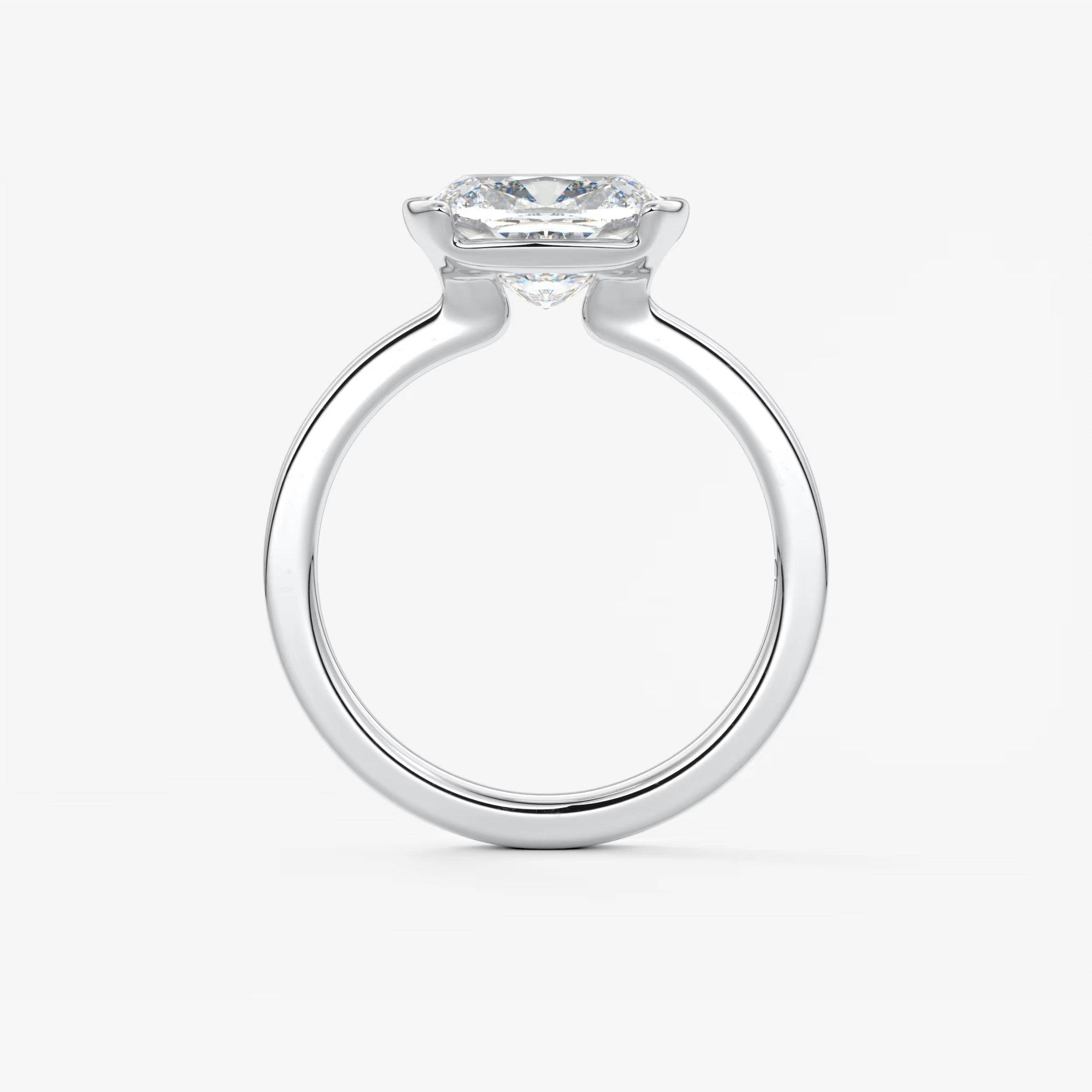 Alosta Elongated Cushion East-West Half Bezel Engagement Ring – Lab Diamond or Moissanite