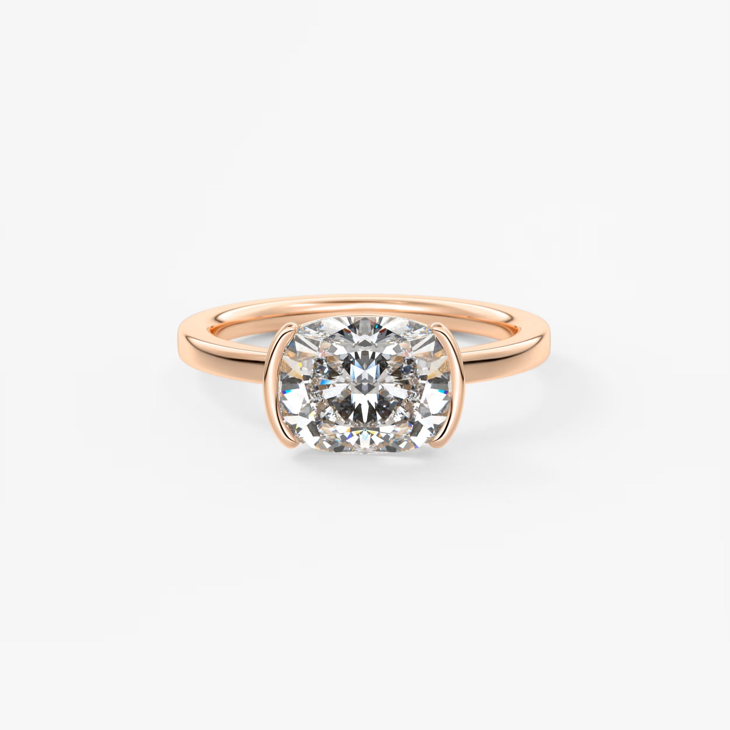 Alosta Elongated Cushion East-West Half Bezel Engagement Ring – Lab Diamond or Moissanite