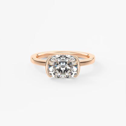 Alosta Elongated Cushion East-West Half Bezel Engagement Ring – Lab Diamond or Moissanite