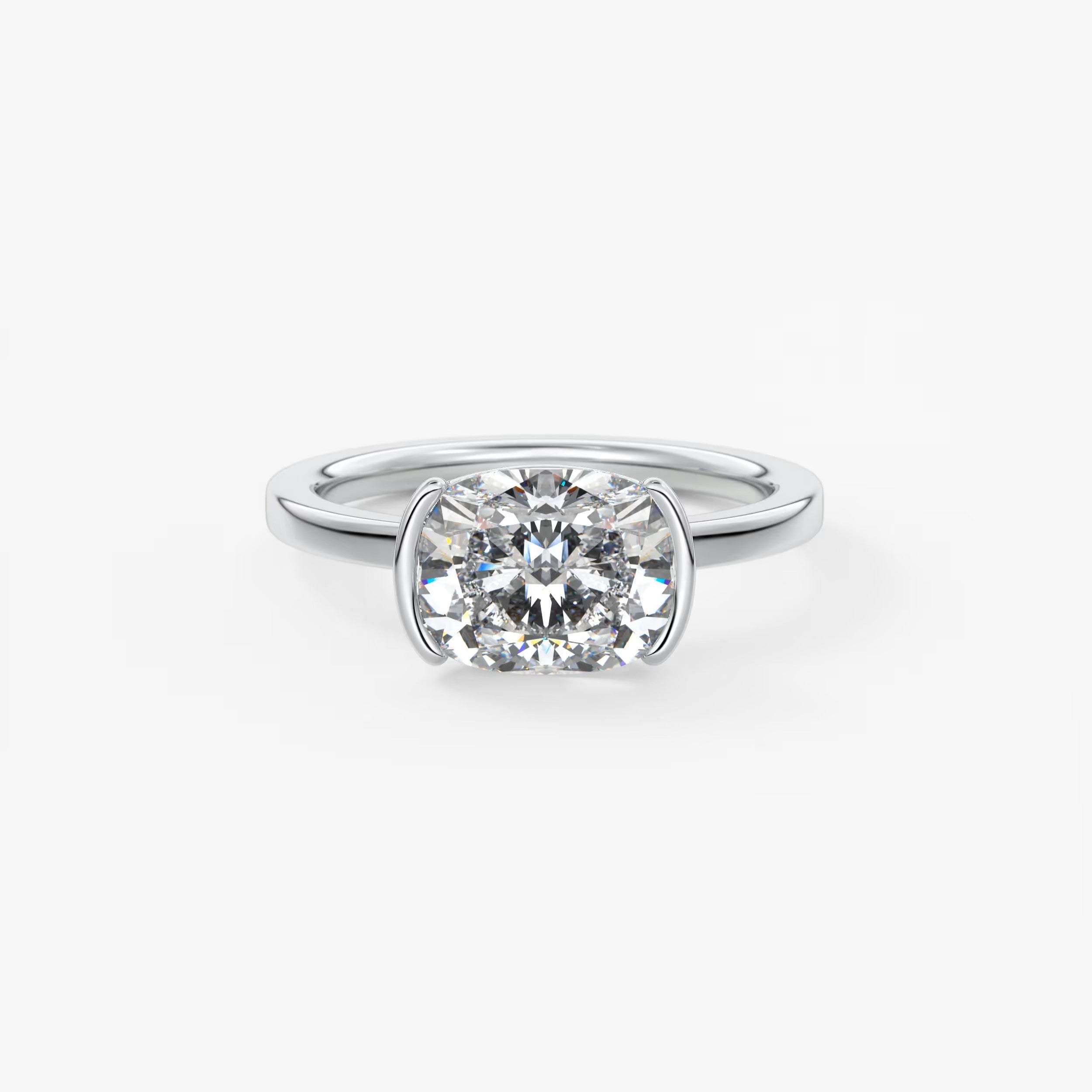 Alosta Elongated Cushion East-West Half Bezel Engagement Ring – Lab Diamond or Moissanite