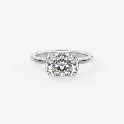Alosta Elongated Cushion East-West Half Bezel Engagement Ring – Lab Diamond or Moissanite