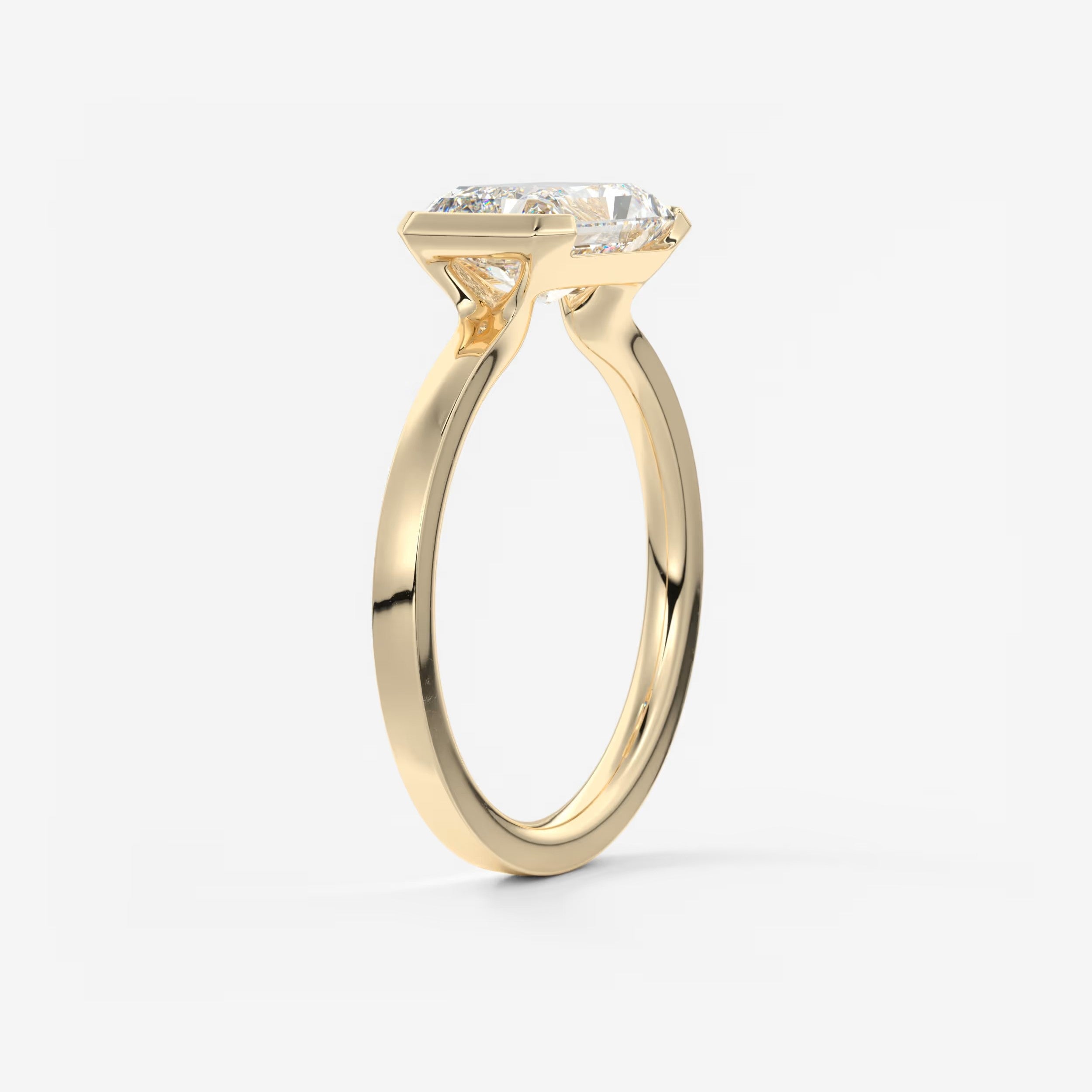 Alosta Elongated Radiant East-West Half Bezel Engagement Ring – Lab Diamond or Moissanite