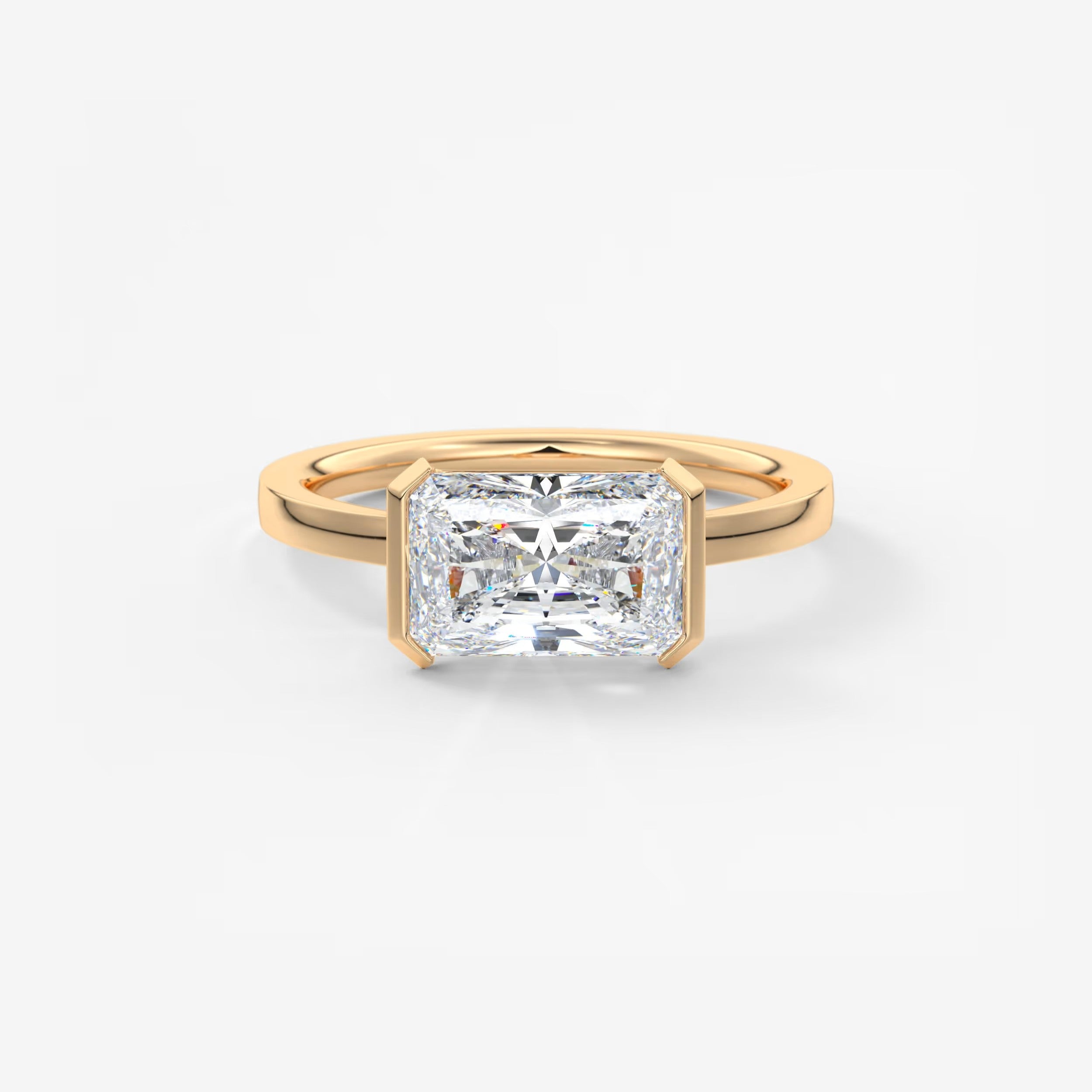 Alosta Elongated Radiant East-West Half Bezel Engagement Ring – Lab Diamond or Moissanite