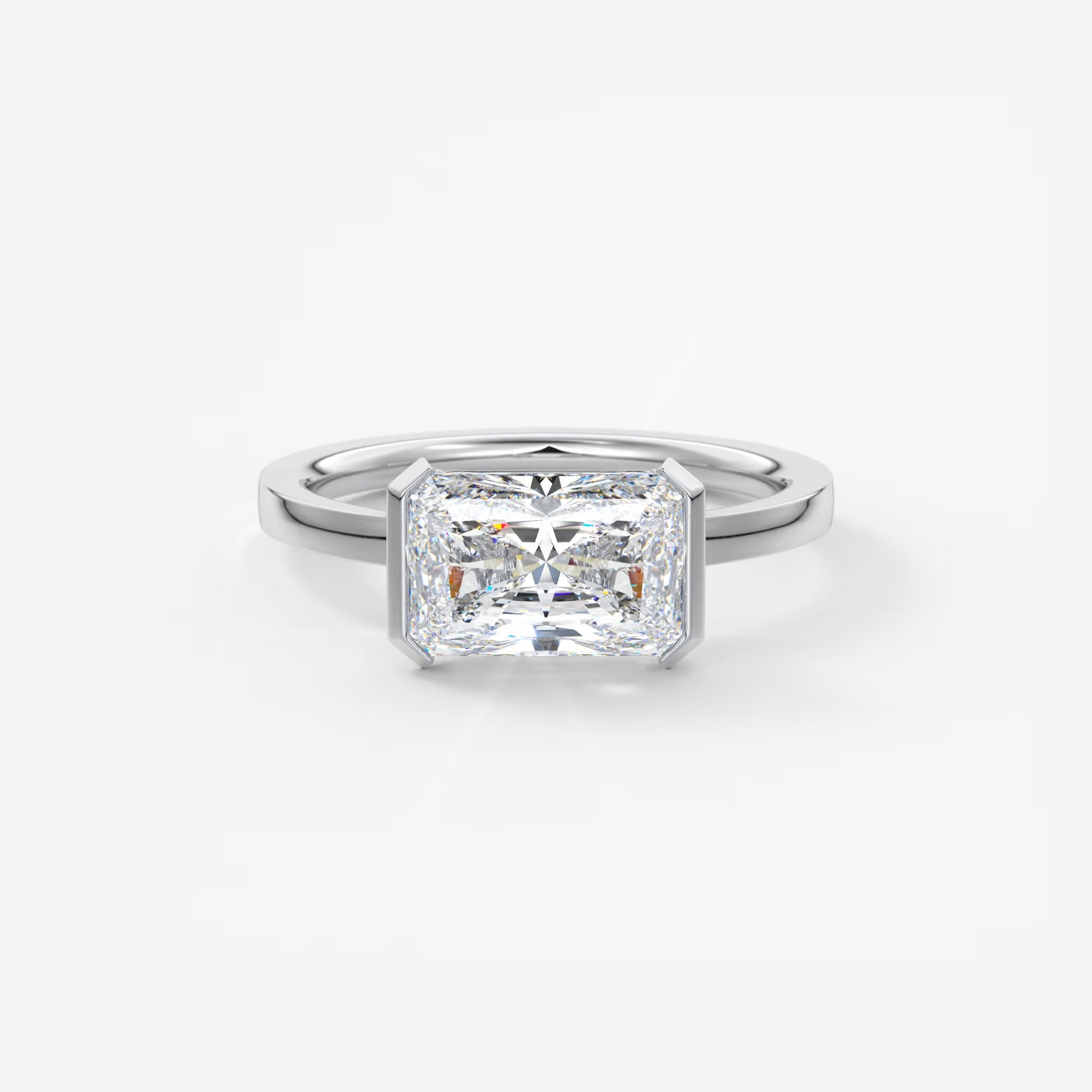 Alosta Elongated Radiant East-West Half Bezel Engagement Ring – Lab Diamond or Moissanite