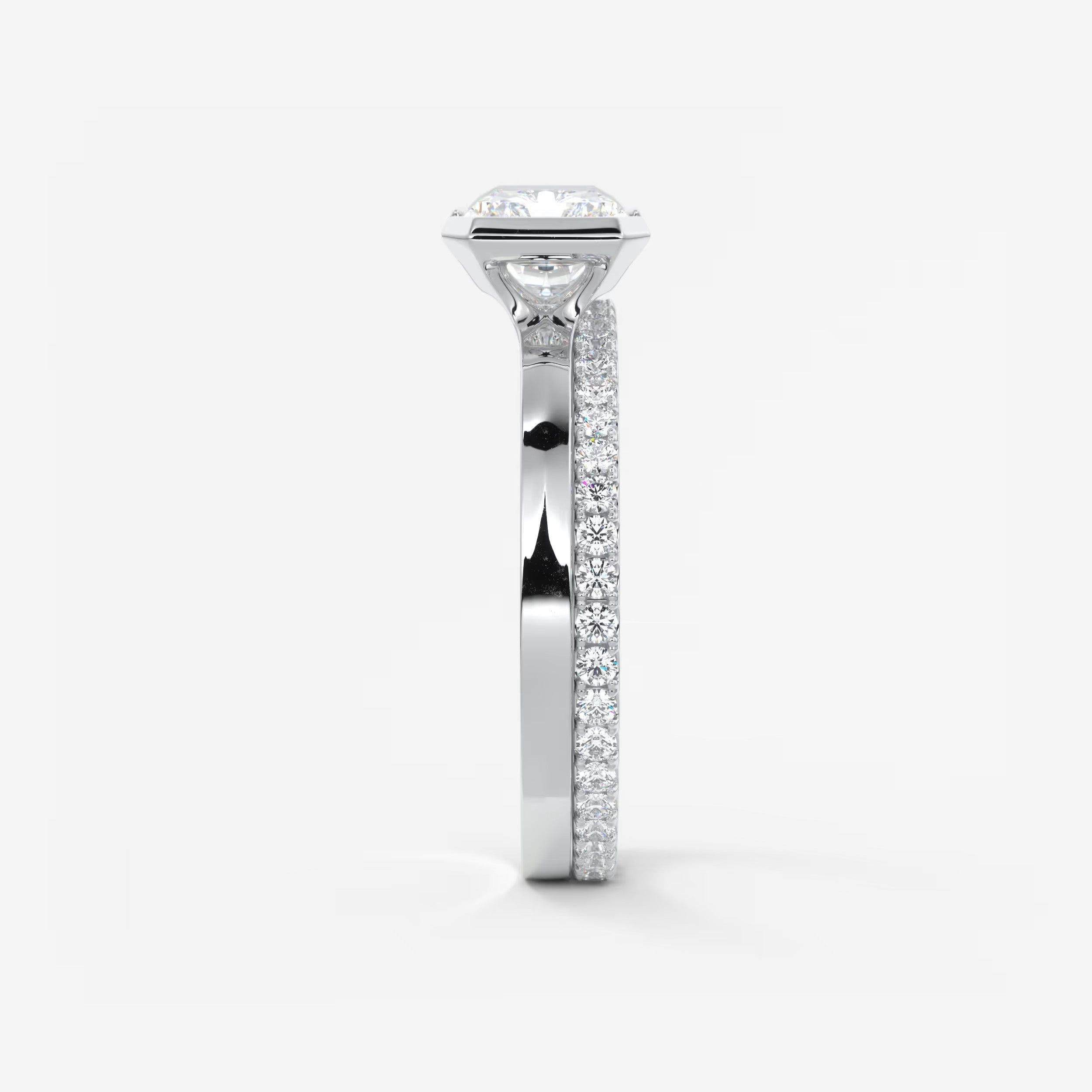 Alosta Elongated Radiant East-West Half Bezel Engagement Ring – Lab Diamond or Moissanite
