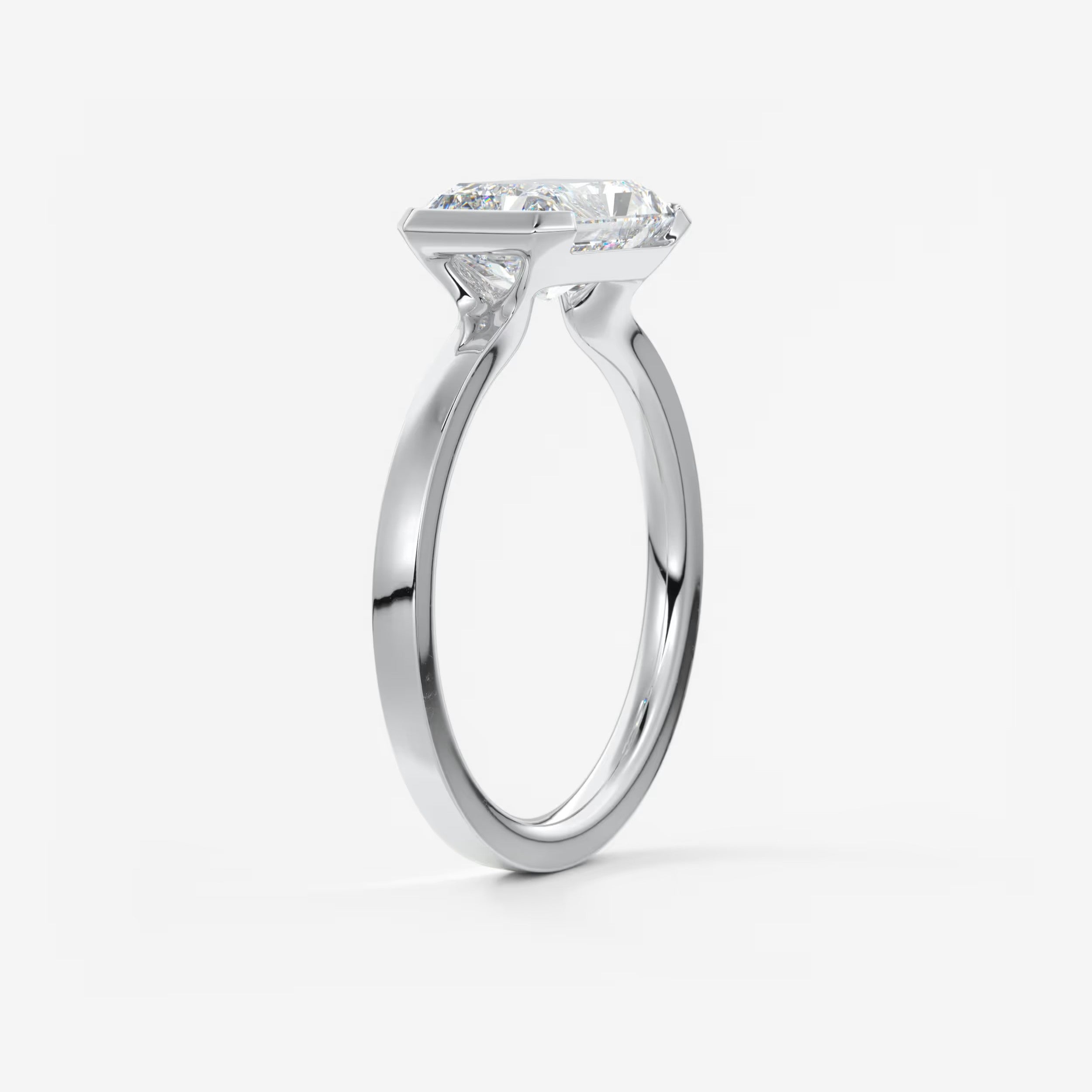 Alosta Elongated Radiant East-West Half Bezel Engagement Ring – Lab Diamond or Moissanite