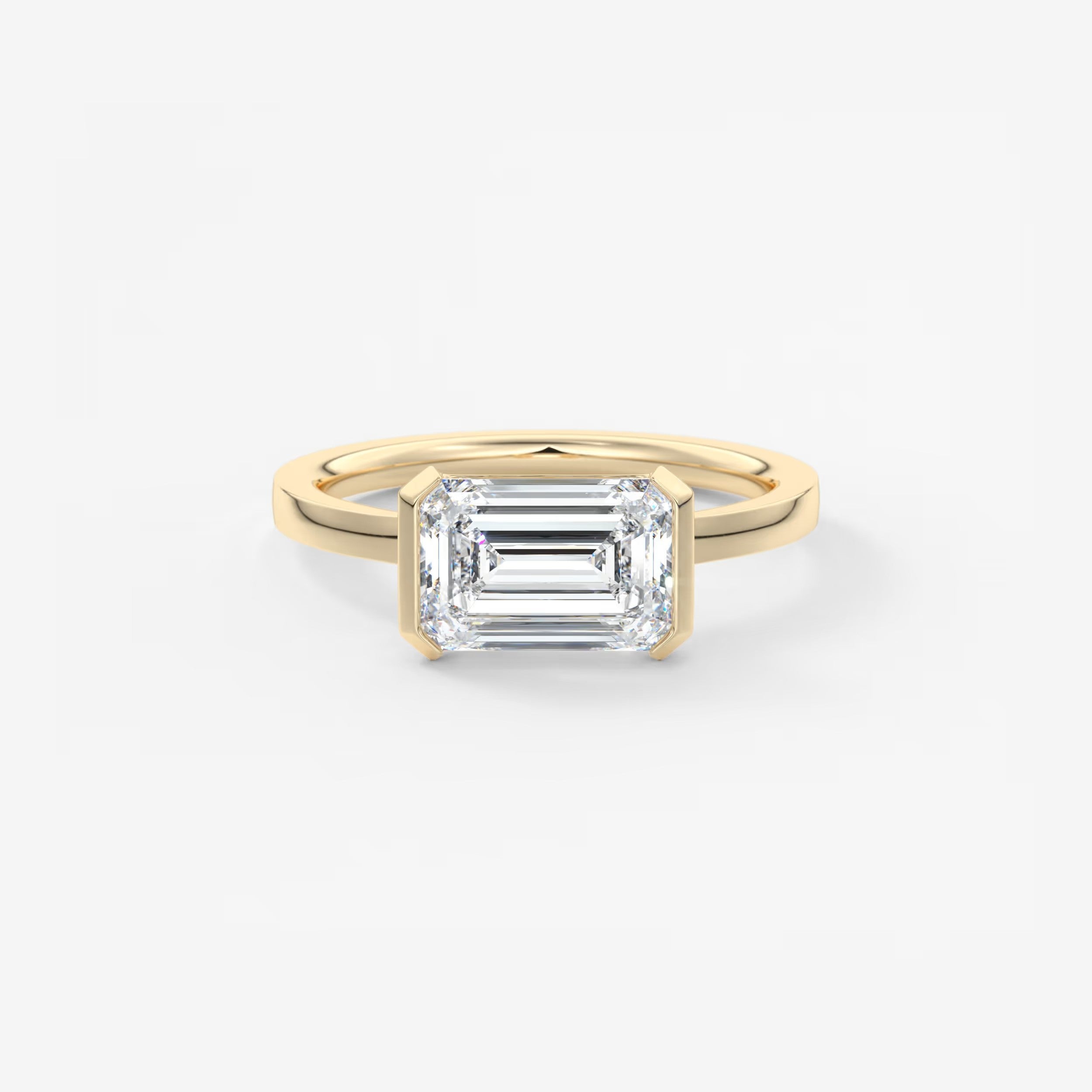 Alosta Emerald East-West Half Bezel Engagement Ring – Lab Diamond or Moissanite