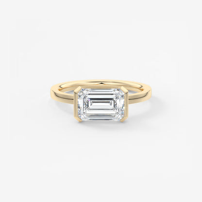Alosta Emerald East-West Half Bezel Engagement Ring – Lab Diamond or Moissanite