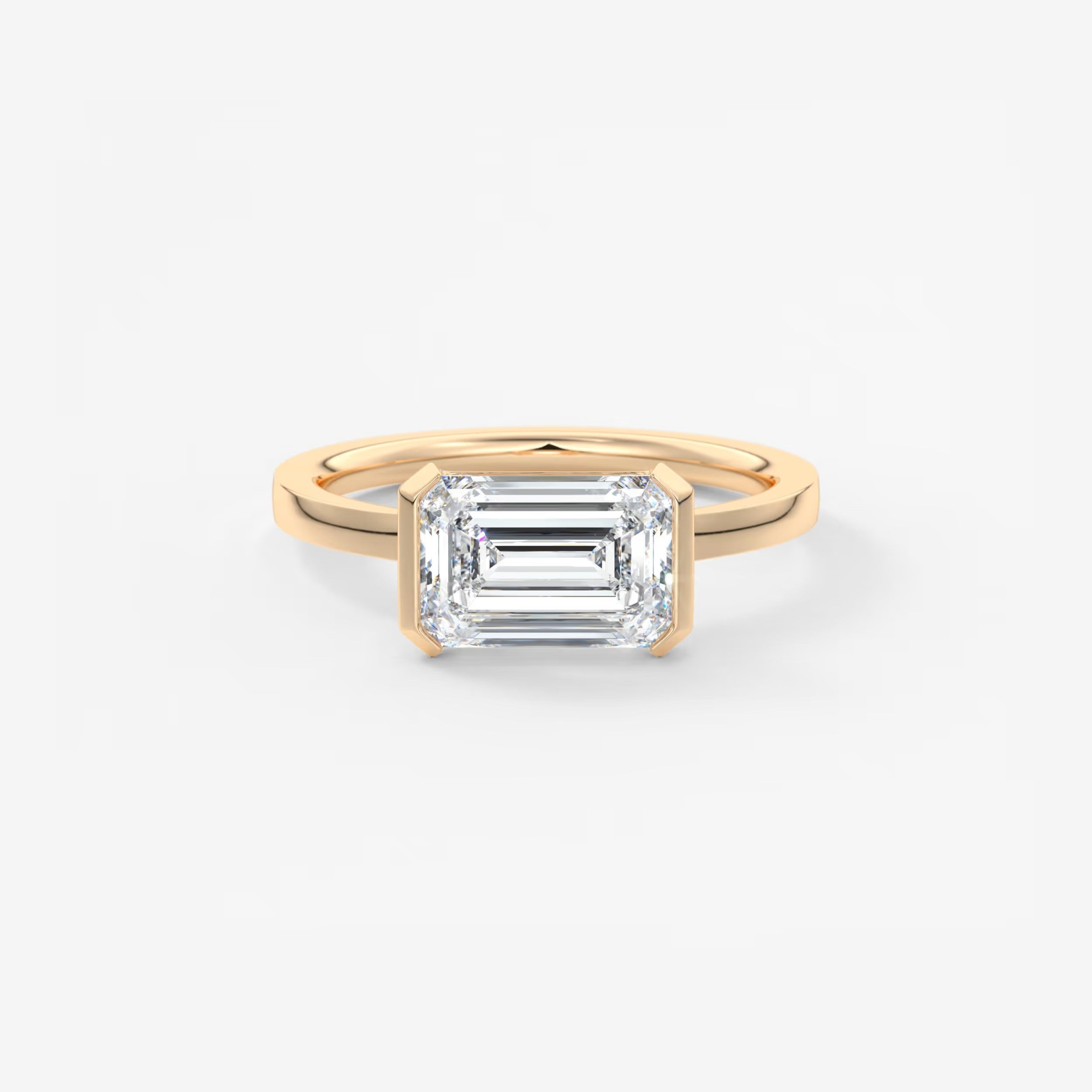 Alosta Emerald East-West Half Bezel Engagement Ring – Lab Diamond or Moissanite