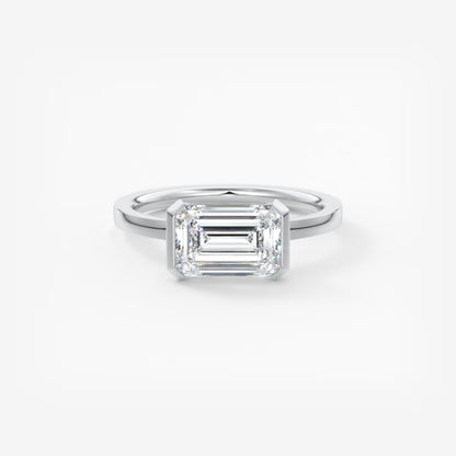 Alosta Emerald East-West Half Bezel Engagement Ring – Lab Diamond or Moissanite