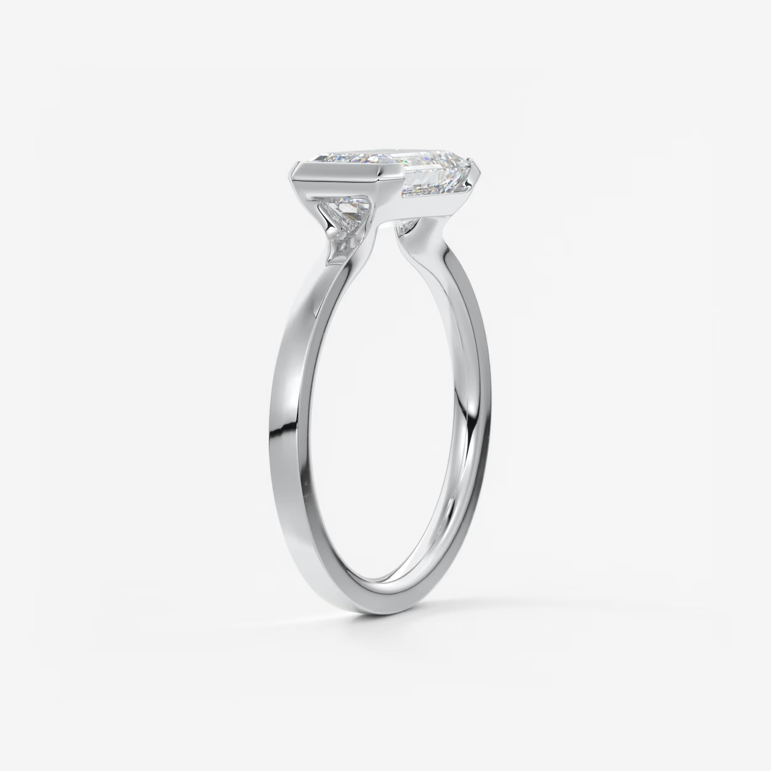 Alosta Emerald East-West Half Bezel Engagement Ring – Lab Diamond or Moissanite