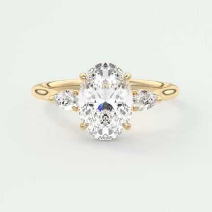 Amara Oval Three-Stone Engagement Ring – Lab Diamond or Moissanite