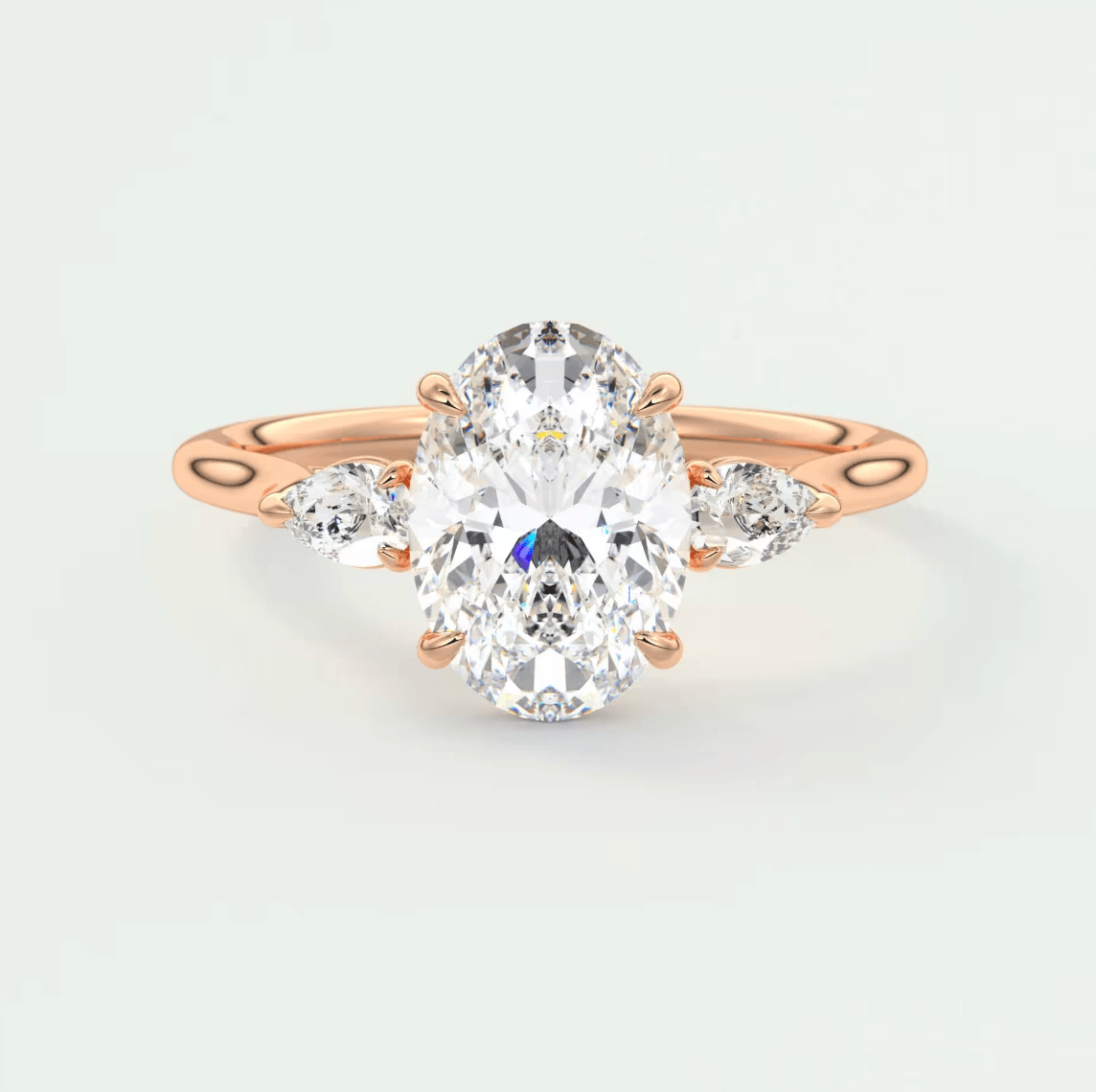 Amara Oval Three-Stone Engagement Ring – Lab Diamond or Moissanite