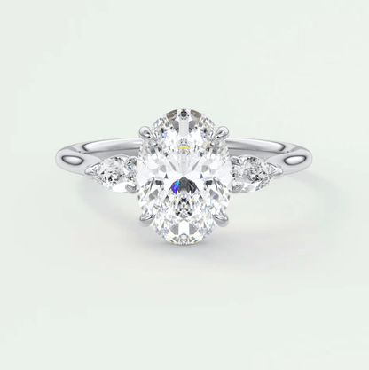 Amara Oval Three-Stone Engagement Ring – Lab Diamond or Moissanite