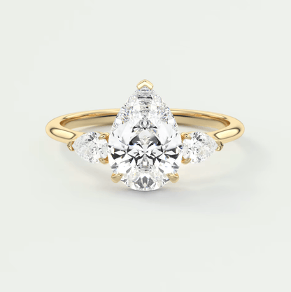 Amara Pear Three-Stone Engagement Ring – Lab Diamond or Moissanite