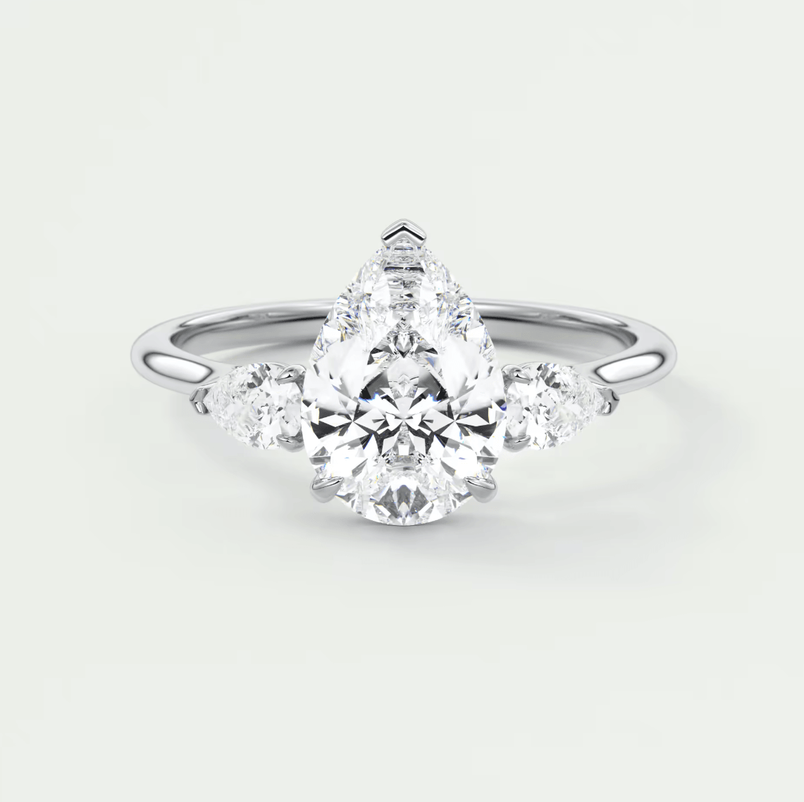 Amara Pear Three-Stone Engagement Ring – Lab Diamond or Moissanite