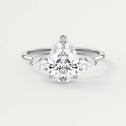 Amara Pear Three-Stone Engagement Ring – Lab Diamond or Moissanite