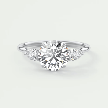 Amara Round Three-Stone Engagement Ring – Lab Diamond or Moissanite