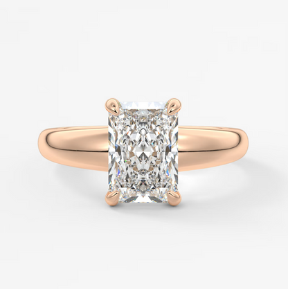 Aura Tapered Elongated Radiant Solitaire Engagement Ring – Lab Diamond or Moissanite