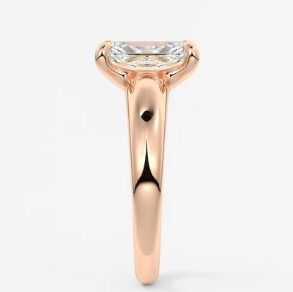 Aura Tapered Elongated Radiant Solitaire Engagement Ring – Lab Diamond or Moissanite