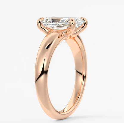 Aura Tapered Elongated Radiant Solitaire Engagement Ring – Lab Diamond or Moissanite