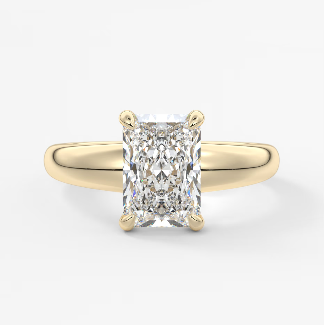 Aura Tapered Elongated Radiant Solitaire Engagement Ring – Lab Diamond or Moissanite