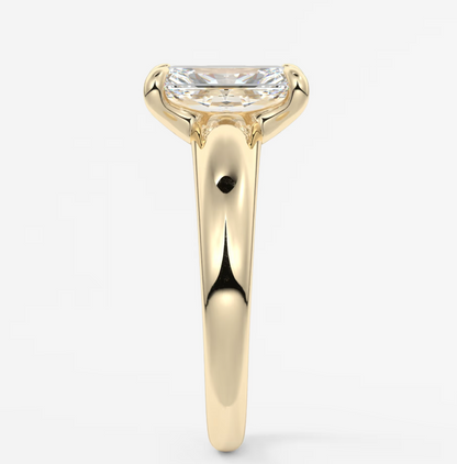 Aura Tapered Elongated Radiant Solitaire Engagement Ring – Lab Diamond or Moissanite