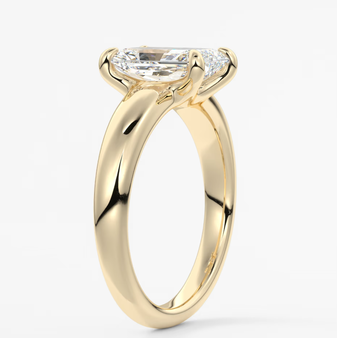 Aura Tapered Elongated Radiant Solitaire Engagement Ring – Lab Diamond or Moissanite