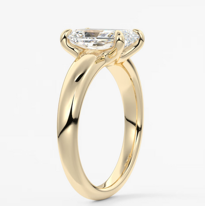Aura Tapered Elongated Radiant Solitaire Engagement Ring – Lab Diamond or Moissanite