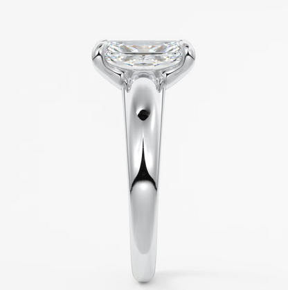 Aura Tapered Elongated Radiant Solitaire Engagement Ring – Lab Diamond or Moissanite