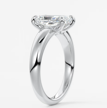 Aura Tapered Elongated Radiant Solitaire Engagement Ring – Lab Diamond or Moissanite