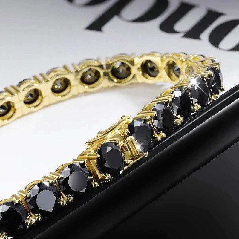 Black Moissanite Tennis Bracelet – 18K Yellow Gold Plated Silver