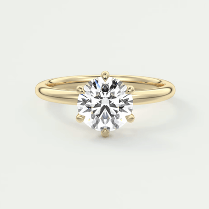 Celestia Round Solitaire Ring – Lab Diamond or Moissanite (6 Prongs)